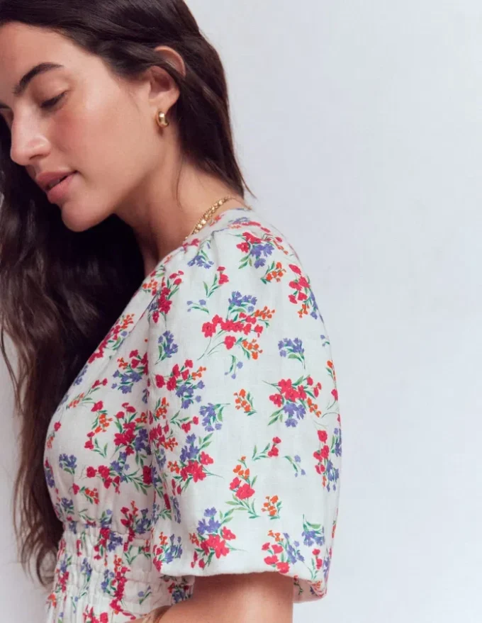 Irene Linen Midi Dress Ivory, Bloom Scatter Irene Linen Midi Dress Ivory, Bloom Scatter