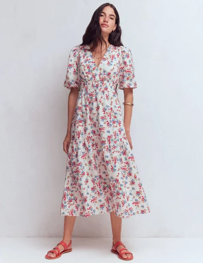 Irene Linen Midi Dress Ivory, Bloom Scatter Irene Linen Midi Dress Ivory, Bloom Scatter
