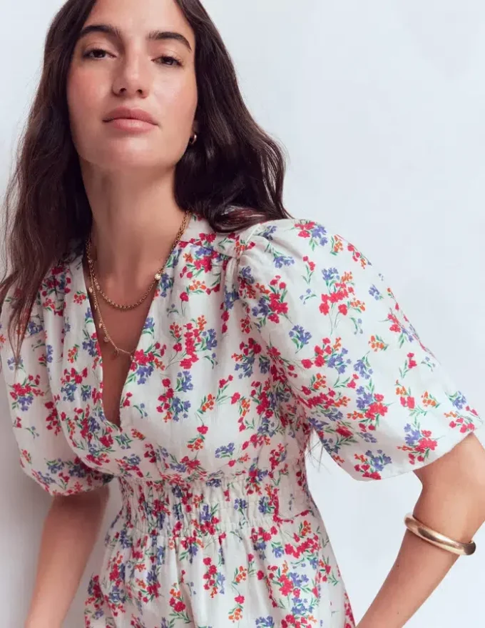 Irene Linen Midi Dress Ivory, Bloom Scatter Irene Linen Midi Dress Ivory, Bloom Scatter