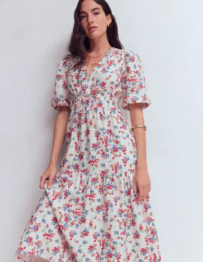 Irene Linen Midi Dress Ivory, Bloom Scatter Irene Linen Midi Dress Ivory, Bloom Scatter