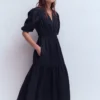 Irene Linen Midi Dress Navy Irene Linen Midi Dress Navy