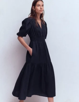 Irene Linen Midi Dress Navy