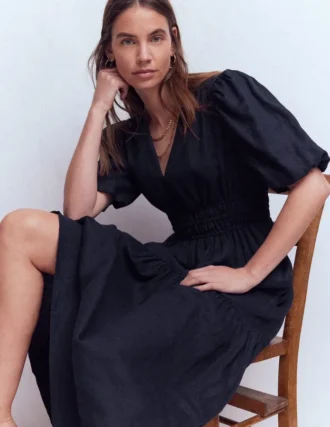 Irene Linen Midi Dress Navy