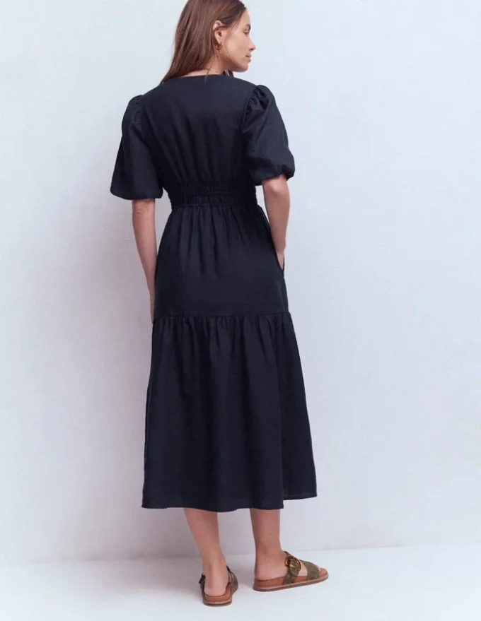 Irene Linen Midi Dress Navy Irene Linen Midi Dress Navy