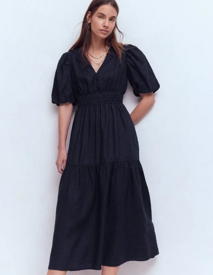 Irene Linen Midi Dress Navy Irene Linen Midi Dress Navy
