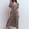 Irene Puff Sleeve Cotton Dress Almond Milk, Cheetah Pop Irene Puff Sleeve Cotton Dress Almond Milk, Cheetah Pop