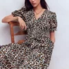 Irene Puff Sleeve Cotton Dress Almond Milk, Cheetah Pop Irene Puff Sleeve Cotton Dress Almond Milk, Cheetah Pop