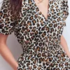 Irene Puff Sleeve Cotton Dress Almond Milk, Cheetah Pop Irene Puff Sleeve Cotton Dress Almond Milk, Cheetah Pop