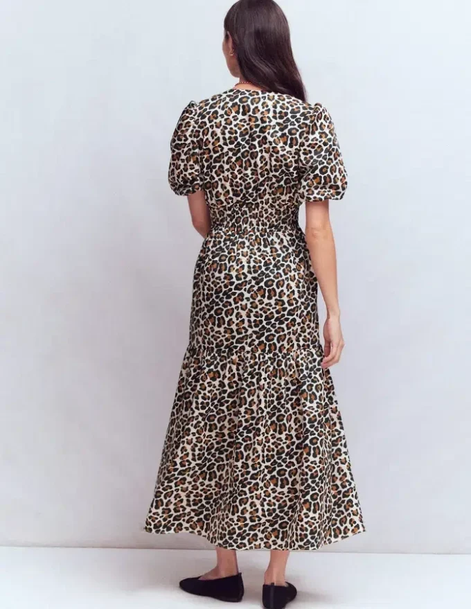 Irene Puff Sleeve Cotton Dress Almond Milk, Cheetah Pop Irene Puff Sleeve Cotton Dress Almond Milk, Cheetah Pop
