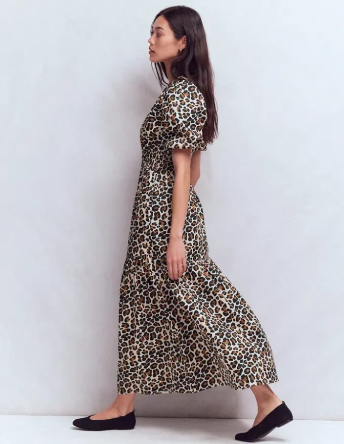 Irene Puff Sleeve Cotton Dress Almond Milk, Cheetah Pop Irene Puff Sleeve Cotton Dress Almond Milk, Cheetah Pop