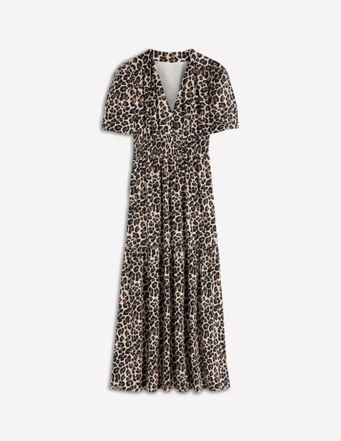 Irene Puff Sleeve Cotton Dress Almond Milk, Cheetah Pop Irene Puff Sleeve Cotton Dress Almond Milk, Cheetah Pop