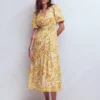 Irene Puff Sleeve Cotton Dress Gold Wheat, Meadow Scatter Irene Puff Sleeve Cotton Dress Gold Wheat, Meadow Scatter