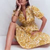 Irene Puff Sleeve Cotton Dress Gold Wheat, Meadow Scatter Irene Puff Sleeve Cotton Dress Gold Wheat, Meadow Scatter
