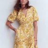 Irene Puff Sleeve Cotton Dress Gold Wheat, Meadow Scatter Irene Puff Sleeve Cotton Dress Gold Wheat, Meadow Scatter
