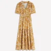 Irene Puff Sleeve Cotton Dress Gold Wheat, Meadow Scatter Irene Puff Sleeve Cotton Dress Gold Wheat, Meadow Scatter