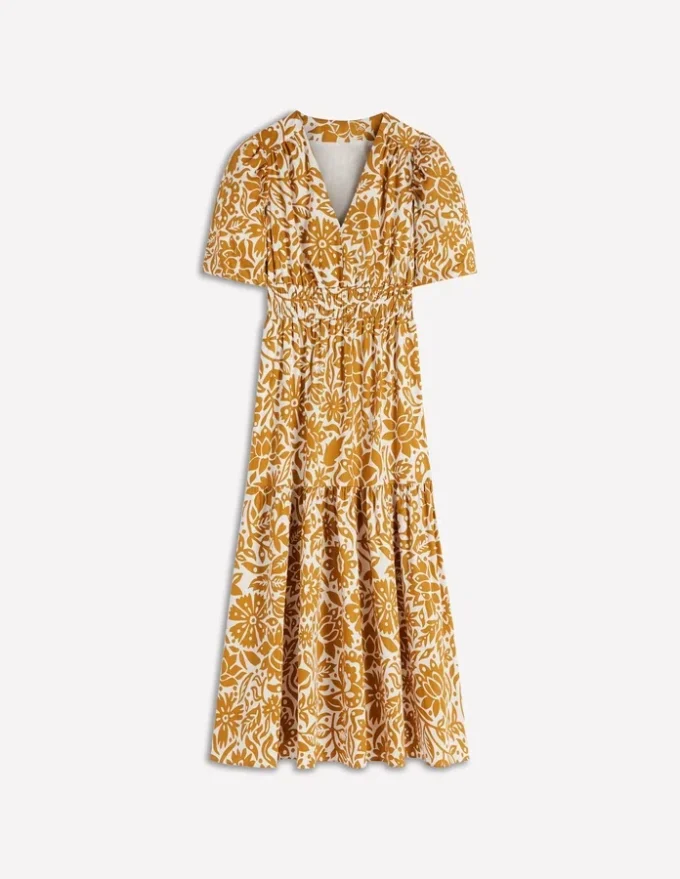 Irene Puff Sleeve Cotton Dress Gold Wheat, Meadow Scatter Irene Puff Sleeve Cotton Dress Gold Wheat, Meadow Scatter