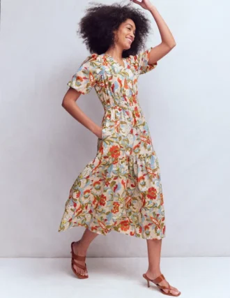 Irene Puff Sleeve Cotton Dress Multi, Botanical Flourish