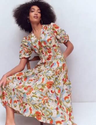 Irene Puff Sleeve Cotton Dress Multi, Botanical Flourish