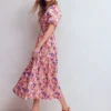 Irene Puff Sleeve Cotton Dress Pink, Blossomy Garden Irene Puff Sleeve Cotton Dress Pink, Blossomy Garden