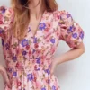 Irene Puff Sleeve Cotton Dress Pink, Blossomy Garden Irene Puff Sleeve Cotton Dress Pink, Blossomy Garden