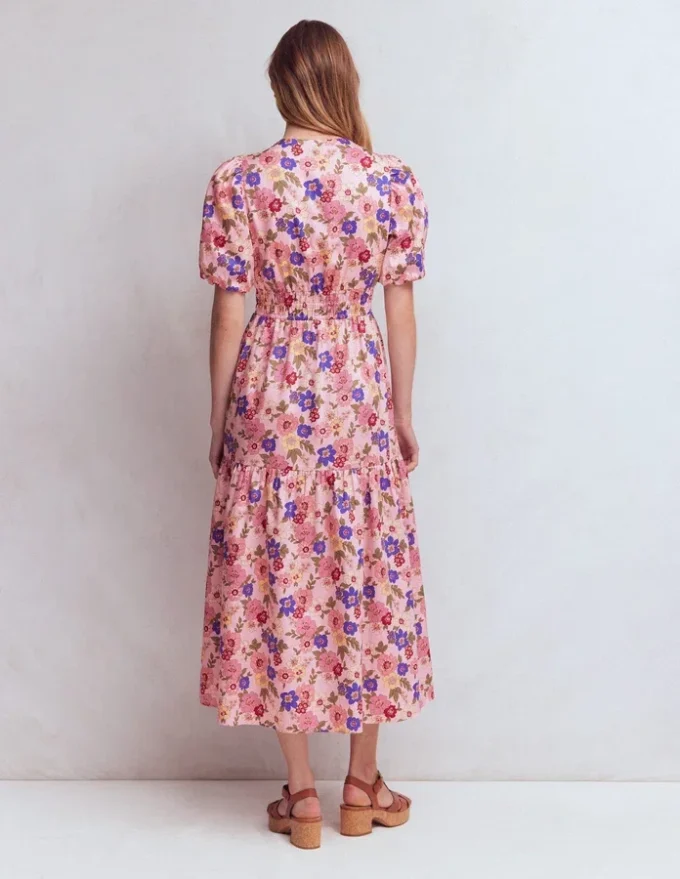 Irene Puff Sleeve Cotton Dress Pink, Blossomy Garden Irene Puff Sleeve Cotton Dress Pink, Blossomy Garden