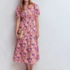 Irene Puff Sleeve Cotton Dress Pink, Blossomy Garden Irene Puff Sleeve Cotton Dress Pink, Blossomy Garden