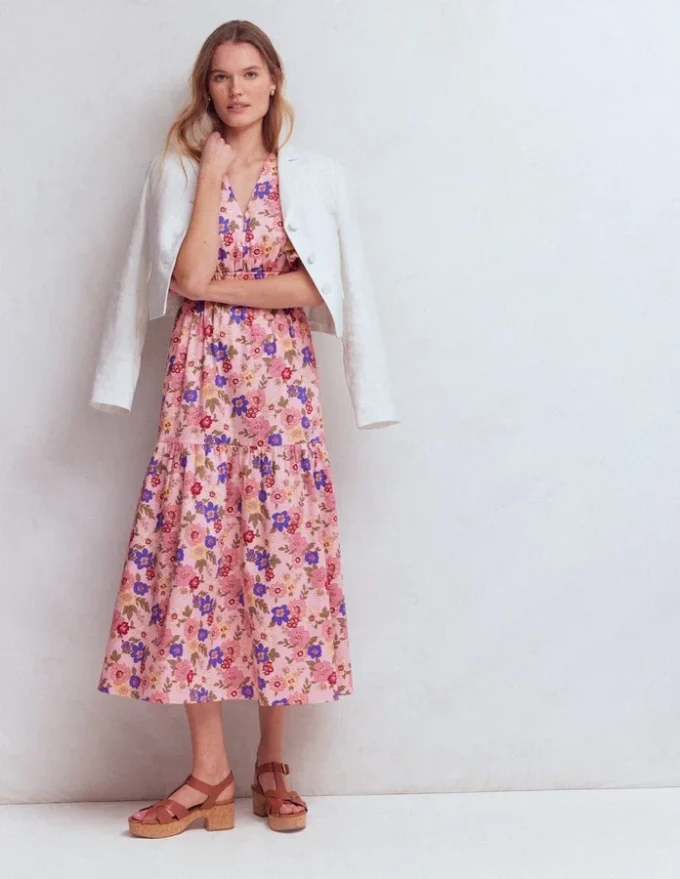 Irene Puff Sleeve Cotton Dress Pink, Blossomy Garden Irene Puff Sleeve Cotton Dress Pink, Blossomy Garden