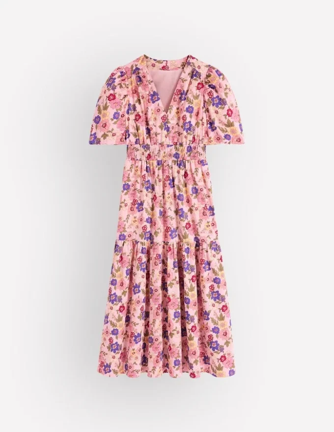 Irene Puff Sleeve Cotton Dress Pink, Blossomy Garden Irene Puff Sleeve Cotton Dress Pink, Blossomy Garden
