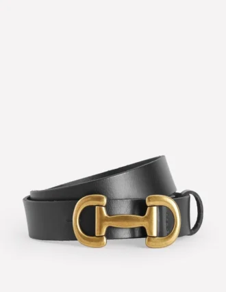 Iris Snaffle-Trim Leather Belt Black