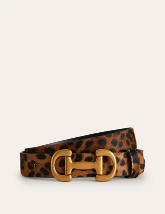 Iris Snaffle-Trim Leather Belt Leopard