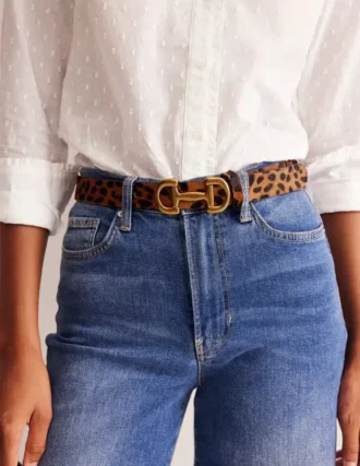 Iris Snaffle-Trim Leather Belt Leopard