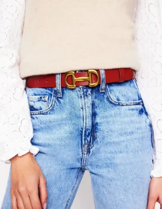 Iris Snaffle-Trim Leather Belt RED