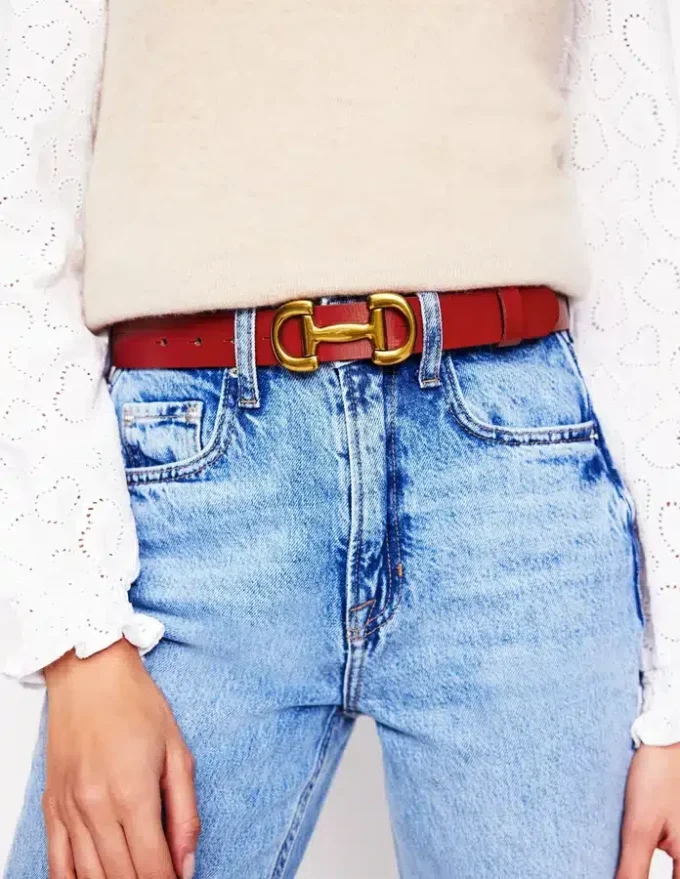 Iris Snaffle-Trim Leather Belt RED Iris Snaffle-Trim Leather Belt RED
