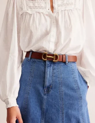 Iris Snaffle-Trim Leather Belt Tan