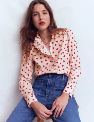 Isabel Ruffle Cotton Shirt Ivory, Heart Confetti Isabel Ruffle Cotton Shirt Ivory, Heart Confetti