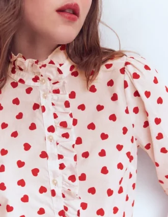 Isabel Ruffle Cotton Shirt Ivory, Heart Confetti Isabel Ruffle Cotton Shirt Ivory, Heart Confetti