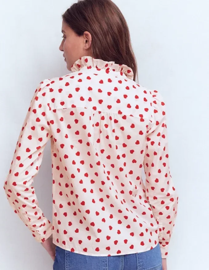 Isabel Ruffle Cotton Shirt Ivory, Heart Confetti Isabel Ruffle Cotton Shirt Ivory, Heart Confetti