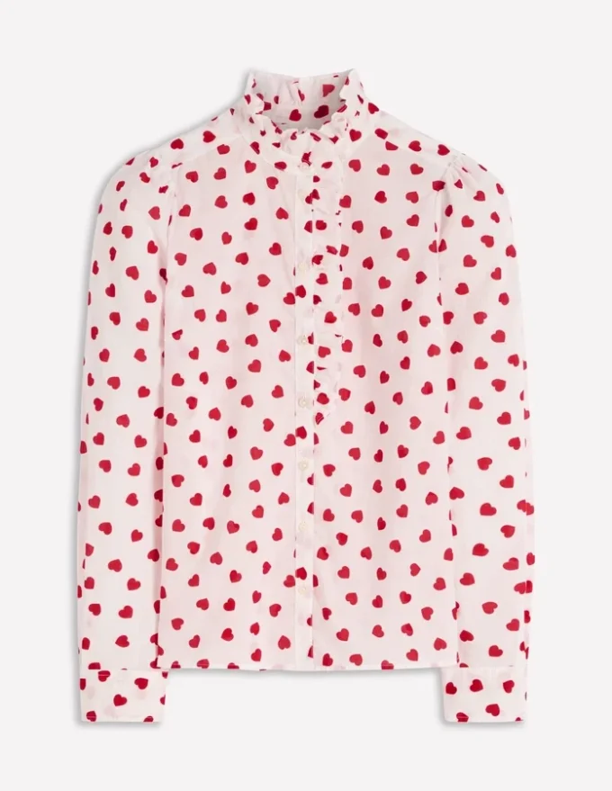 Isabel Ruffle Cotton Shirt Ivory, Heart Confetti Isabel Ruffle Cotton Shirt Ivory, Heart Confetti