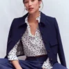 Isabel Ruffle Cotton Shirt Navy and Ivory, Painted Dot Isabel Ruffle Cotton Shirt Navy and Ivory, Painted Dot
