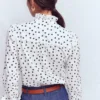 Isabel Ruffle Cotton Shirt Navy and Ivory, Painted Dot Isabel Ruffle Cotton Shirt Navy and Ivory, Painted Dot