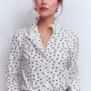 Isabel Ruffle Cotton Shirt Navy and Ivory, Painted Dot Isabel Ruffle Cotton Shirt Navy and Ivory, Painted Dot