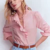 Isabel Ruffle Cotton Shirt Spring Blossom Pink Isabel Ruffle Cotton Shirt Spring Blossom Pink