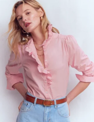 Isabel Ruffle Cotton Shirt Spring Blossom Pink