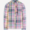 Isabel Ruffle Linen Shirt Blue, Pink and Green Madras Isabel Ruffle Linen Shirt Blue, Pink and Green Madras