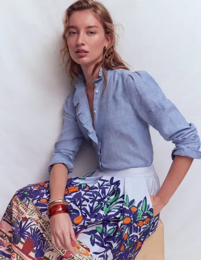 Isabel Ruffle Linen Shirt Chambray Isabel Ruffle Linen Shirt Chambray