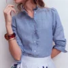 Isabel Ruffle Linen Shirt Chambray Isabel Ruffle Linen Shirt Chambray