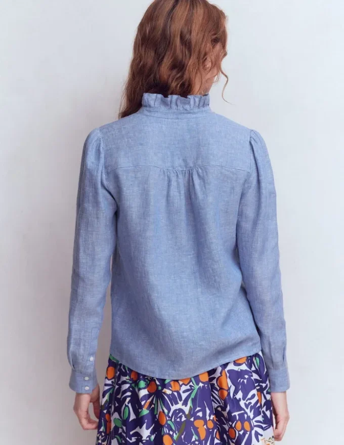 Isabel Ruffle Linen Shirt Chambray Isabel Ruffle Linen Shirt Chambray