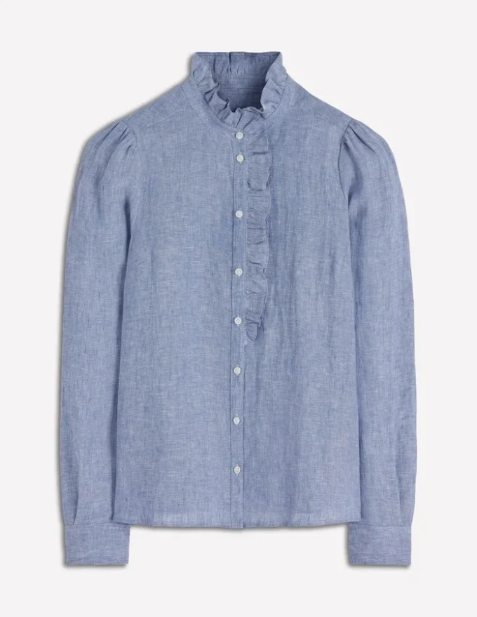 Isabel Ruffle Linen Shirt Chambray Isabel Ruffle Linen Shirt Chambray