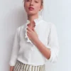 Isabel Ruffle Linen Shirt White Isabel Ruffle Linen Shirt White