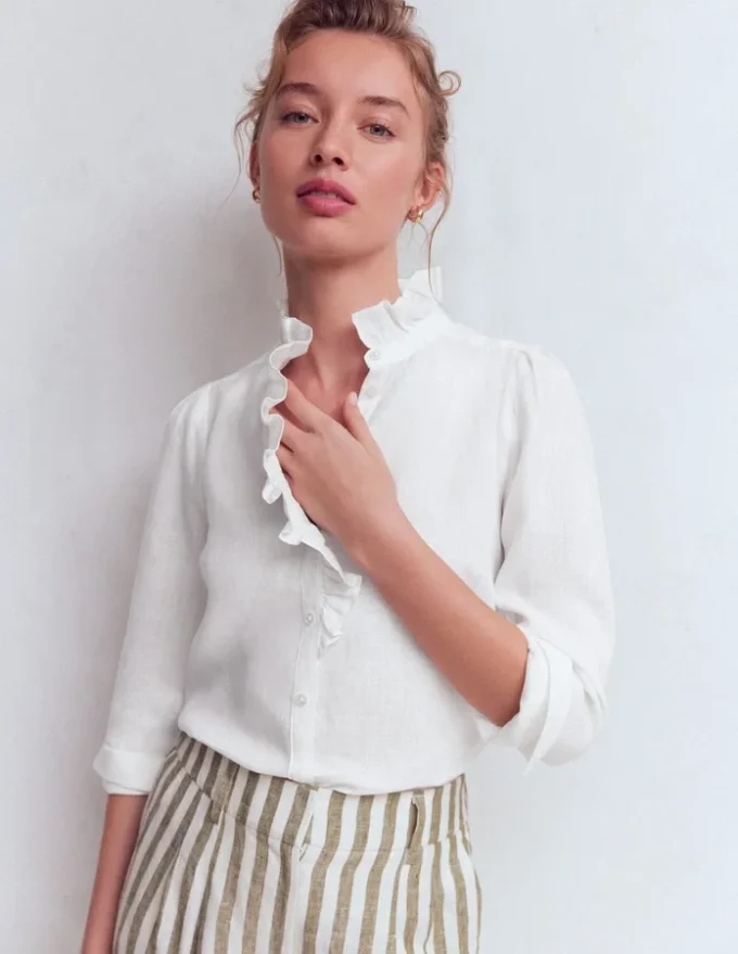 Isabel Ruffle Linen Shirt White Isabel Ruffle Linen Shirt White